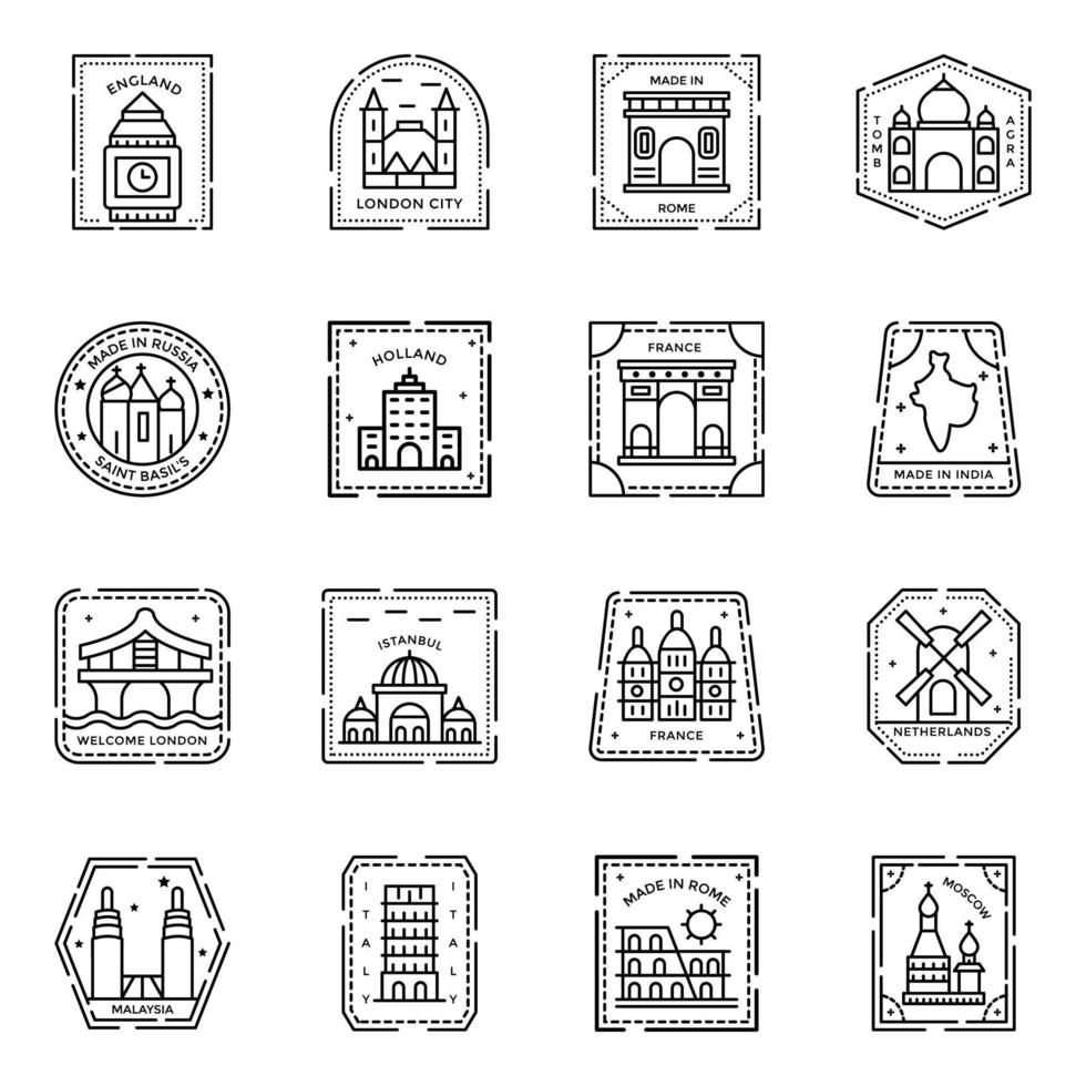 paquete de iconos de sellos postales vector