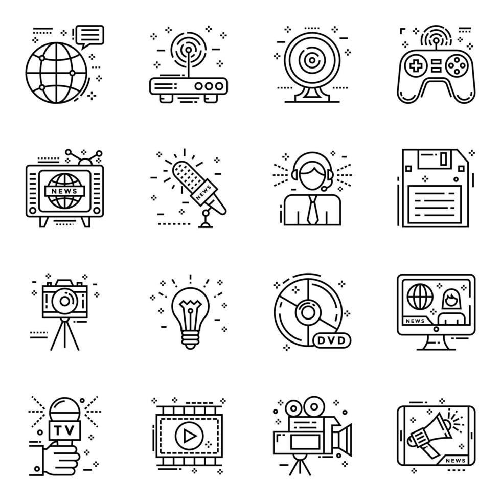 paquete de iconos lineales de periodismo y televisión vector