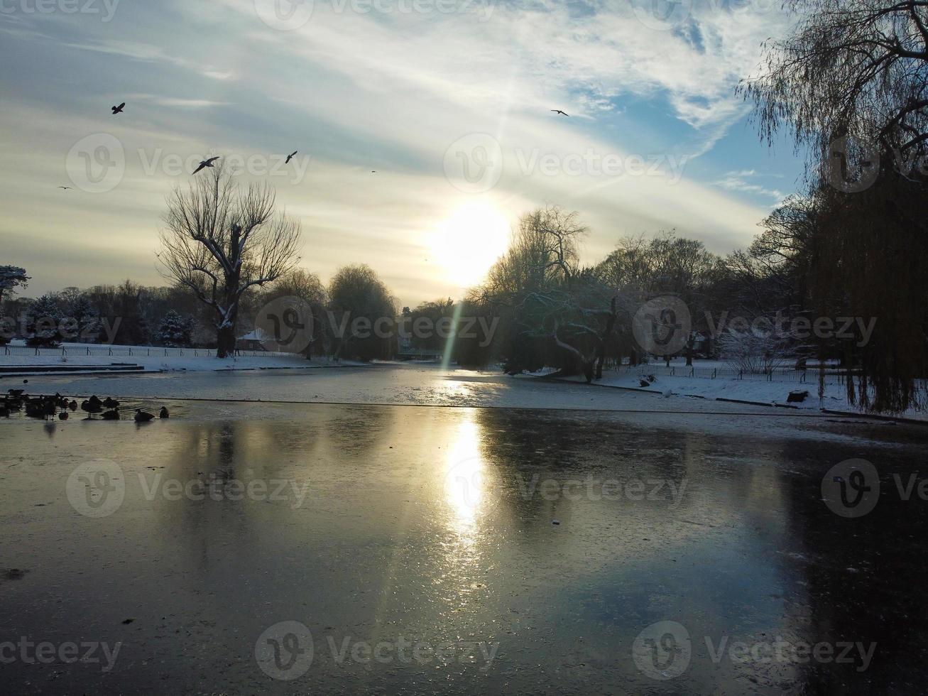 Gorgeous View of Local Public Park After Snow Fall over England photo