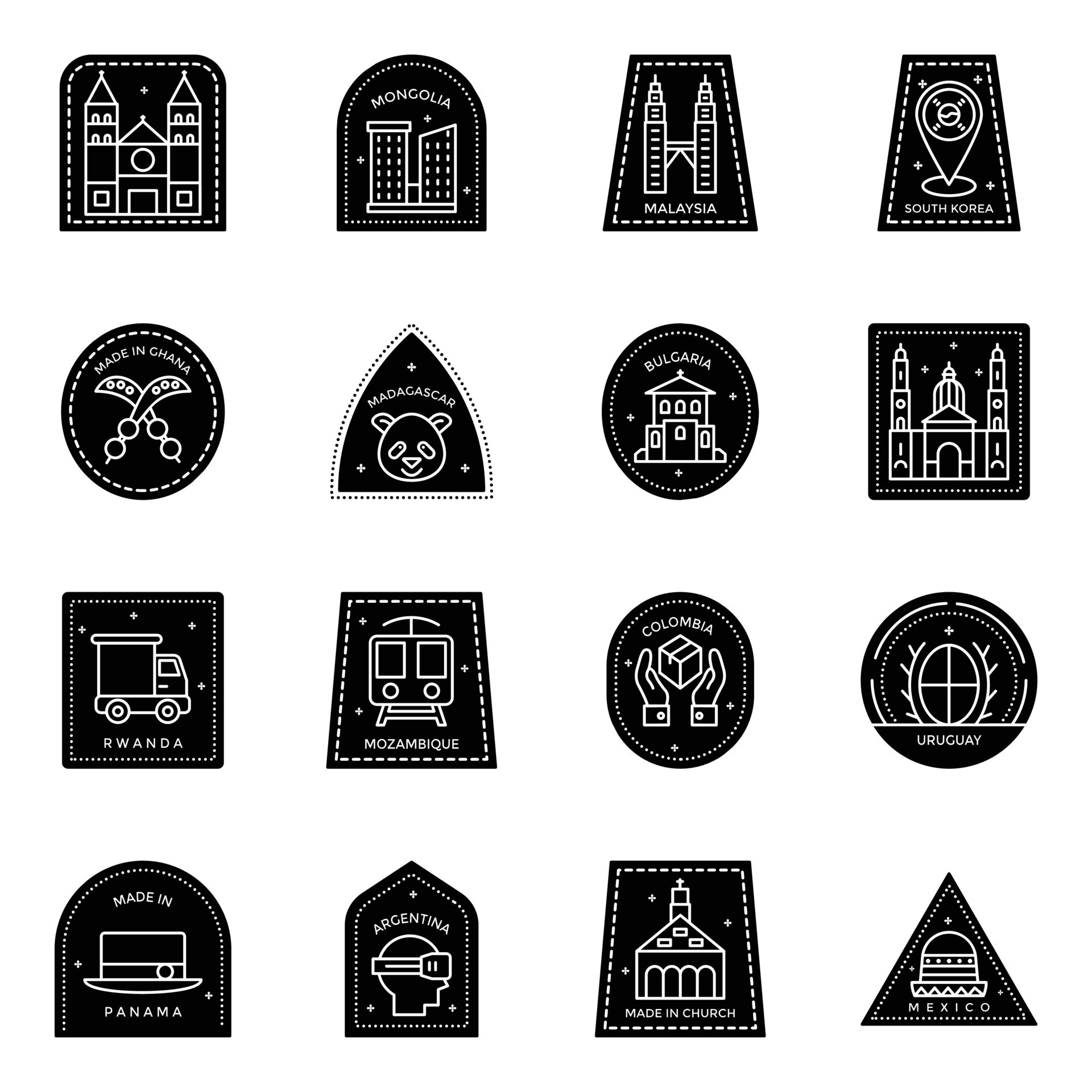 Variety of Solid Stamp Designs Icons 16110905 Vector Art at Vecteezy