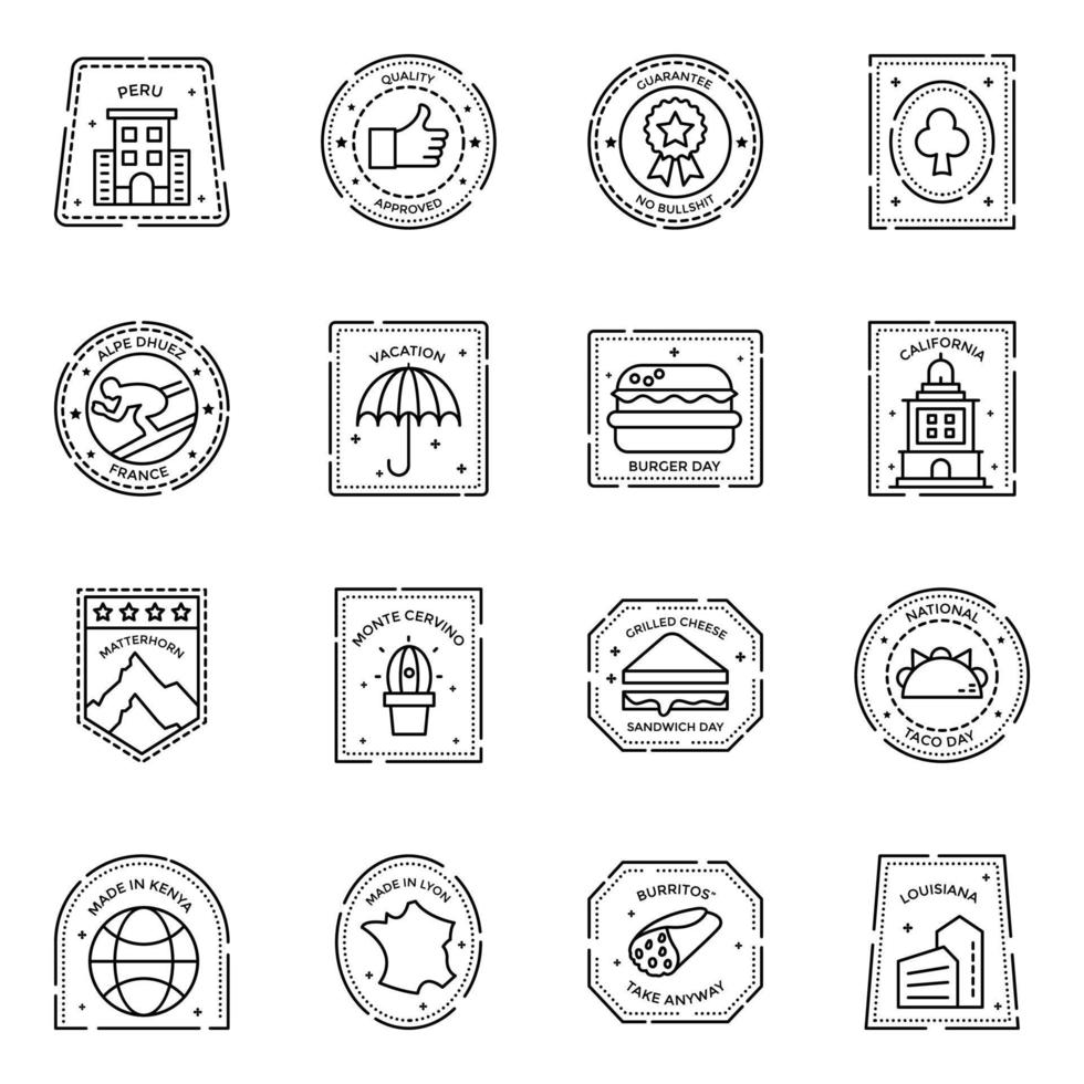 paquete de iconos de sellos impresos de pasaporte vector