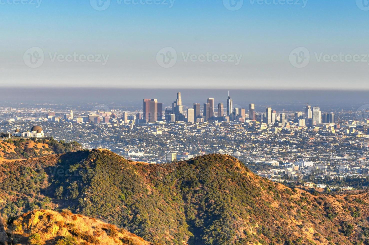 Panoramic view of the skyline in Los Angeles downtown buildings in California. photo