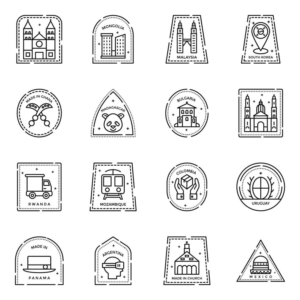 Variety of Linear Stamp Designs Icons vector