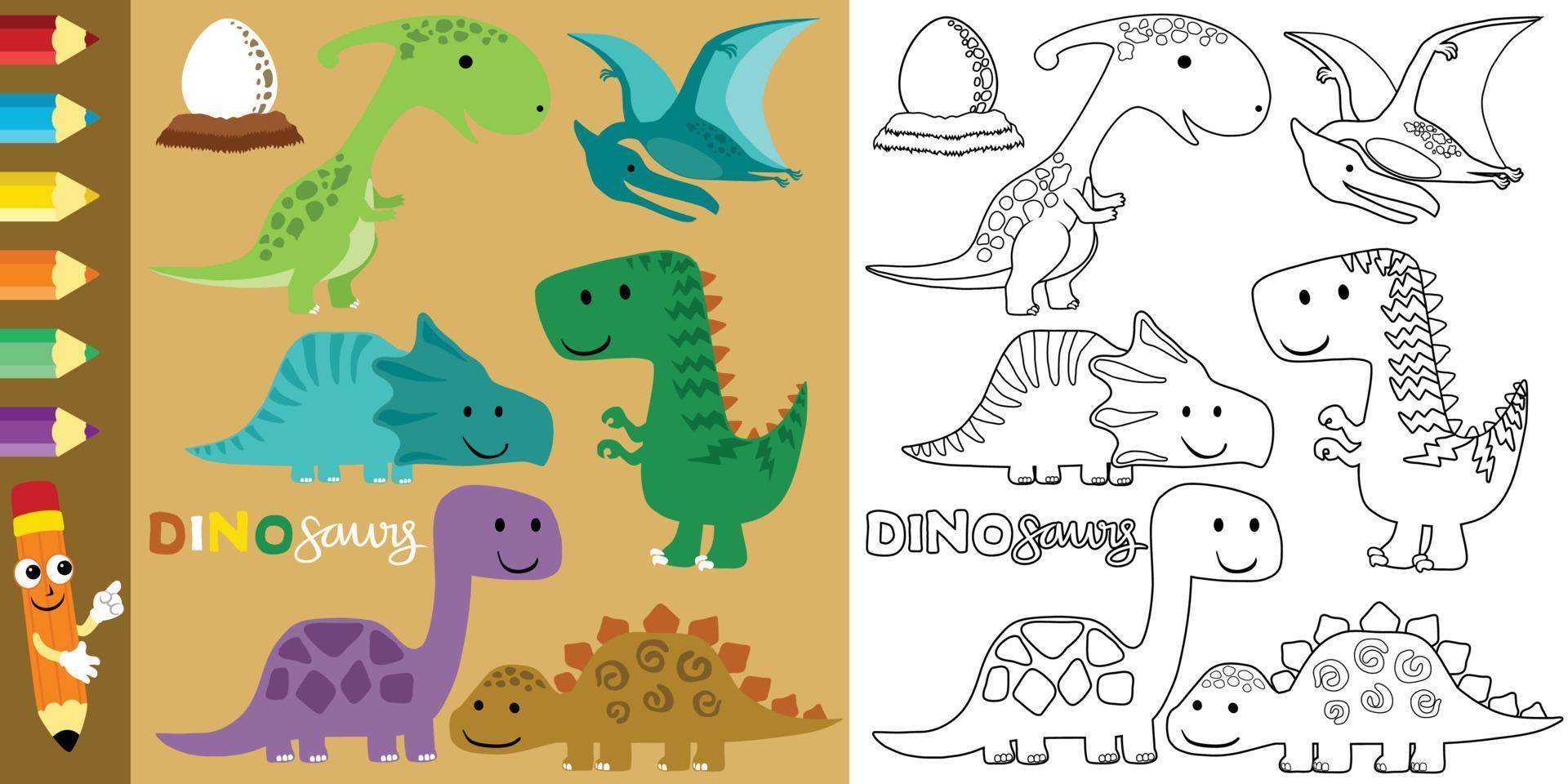 Vector set of dinosaurs cartoon, coloring book or page