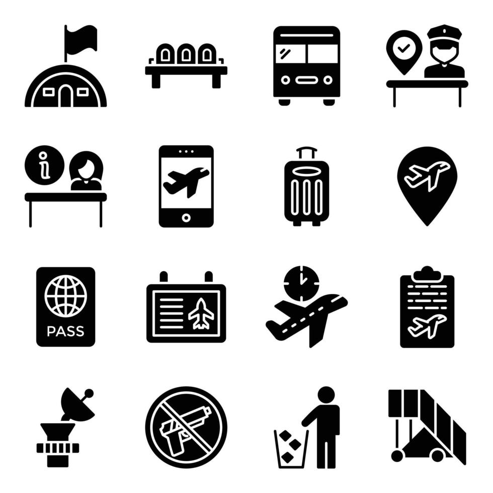 paquete de iconos de vector de viaje y aviación