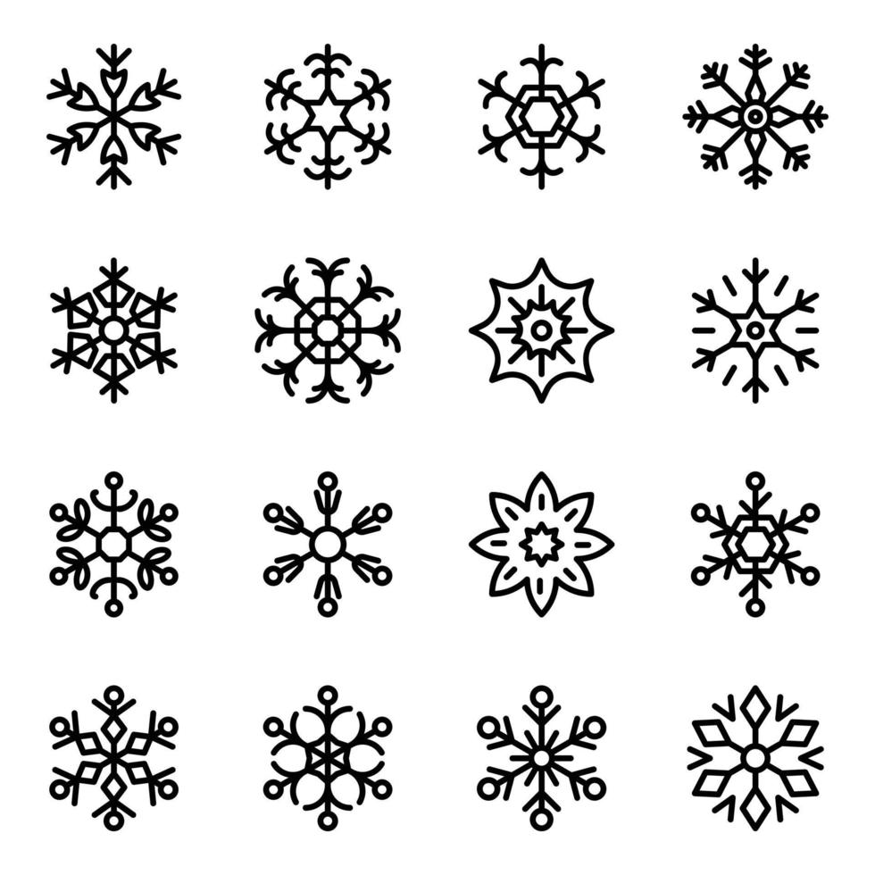 Pack of Christmas Snowflakes Line Icons vector