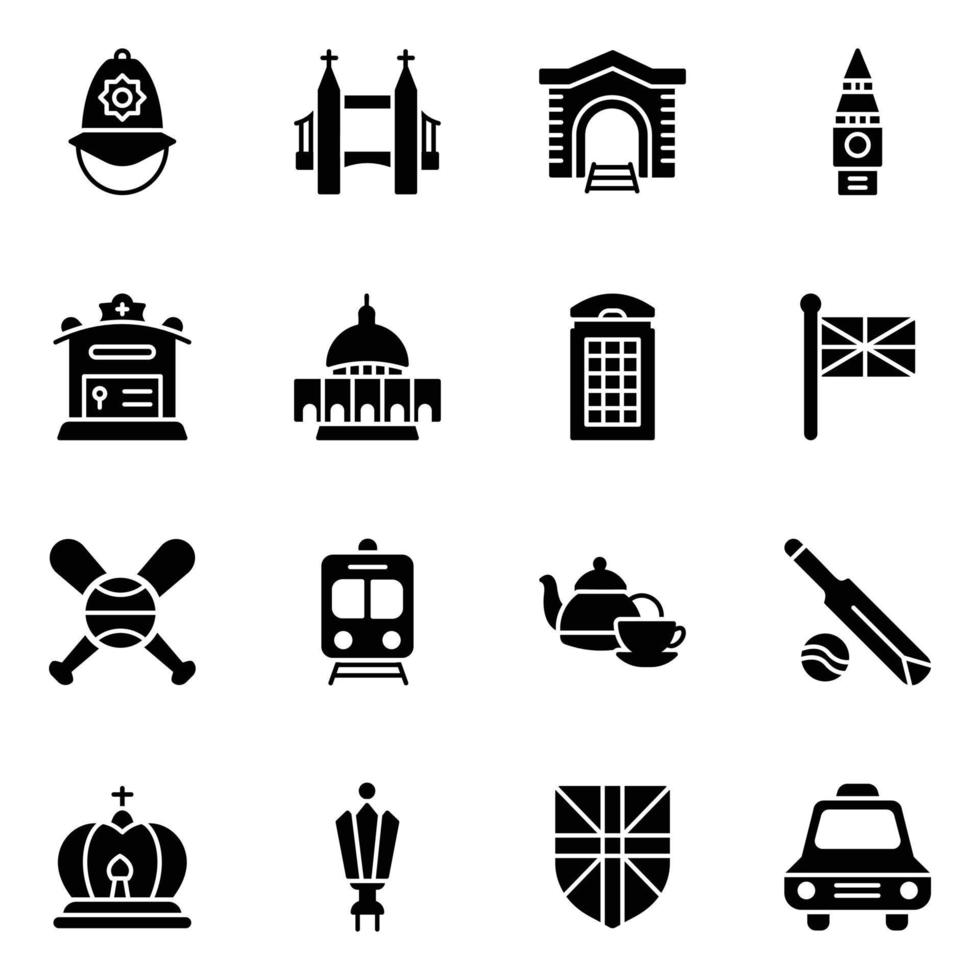 paquete de iconos sólidos de reino unido inglaterra vector