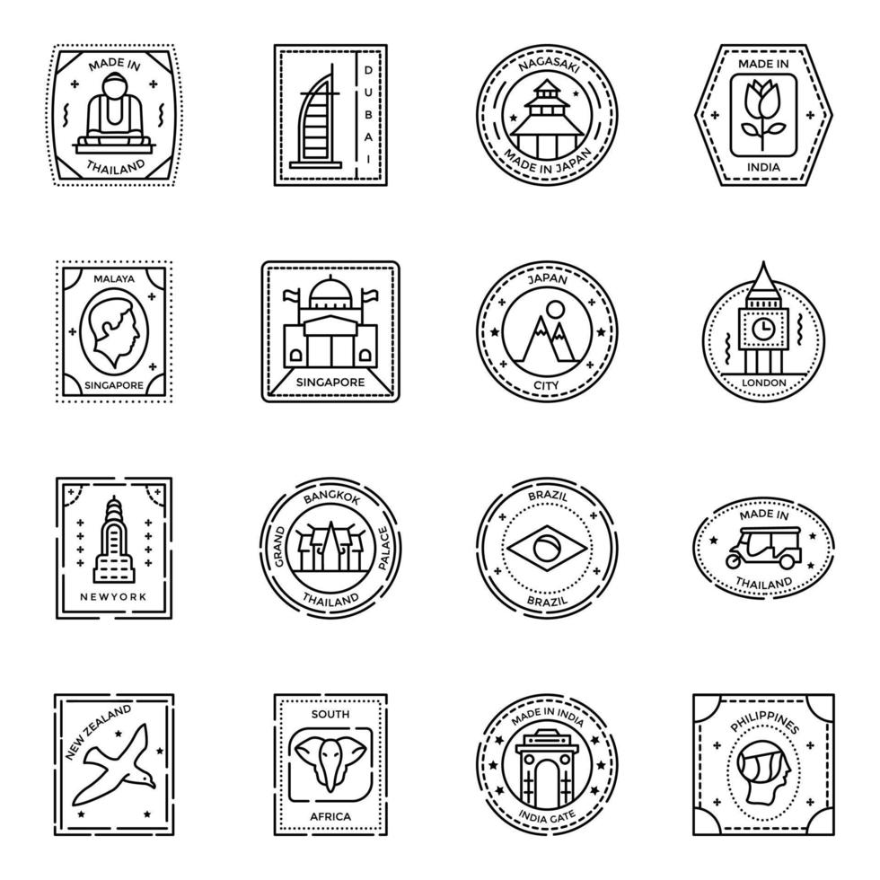 Pack of Stamps Linear Icons vector