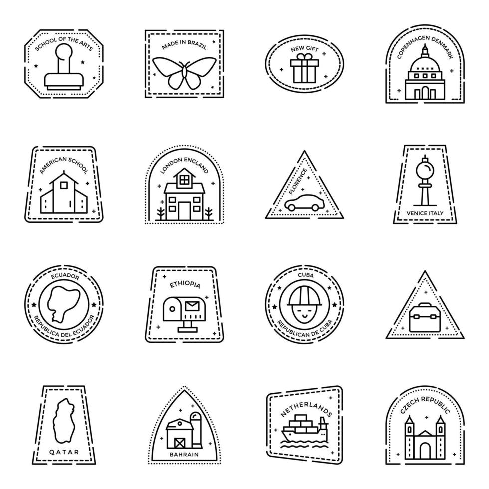 Variety of Linear Stamps Icons vector