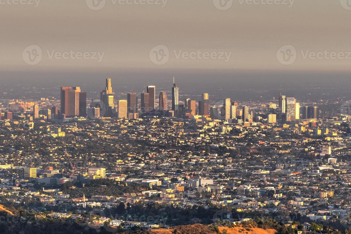 Panoramic view of the skyline in Los Angeles downtown buildings in California. photo