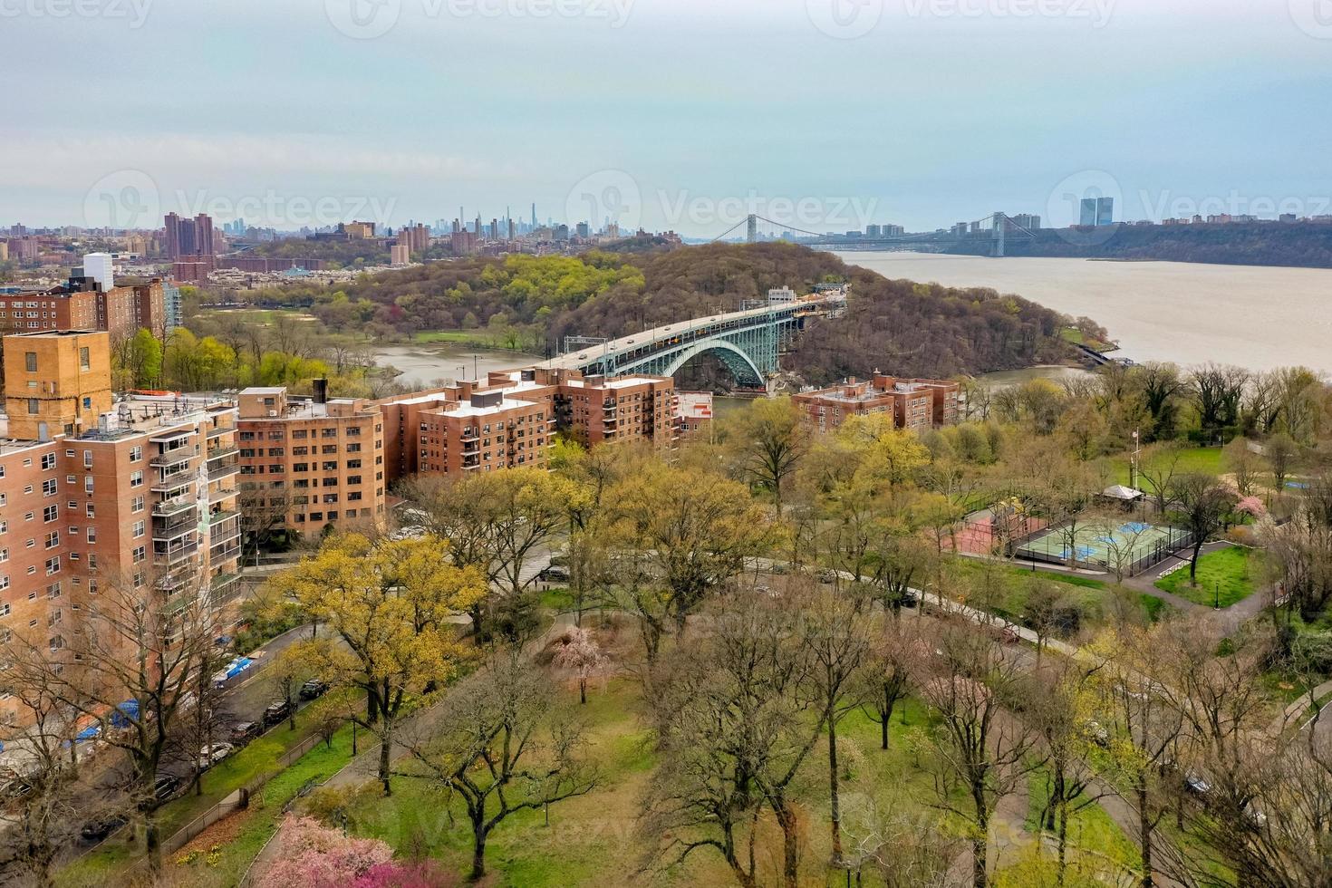 Panoramic view of the Henry Hudson Bridge joining Bronx and Manhattan in New York City. photo