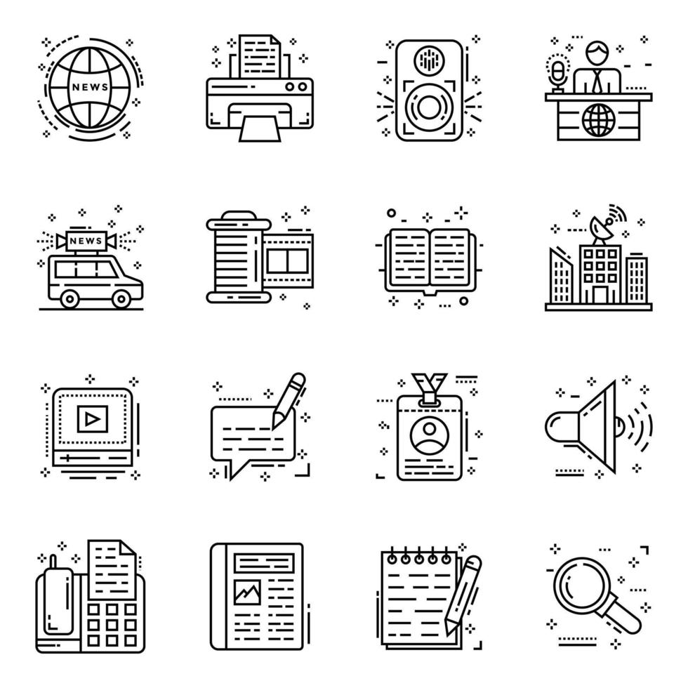 paquete de iconos lineales de periodismo y noticias vector