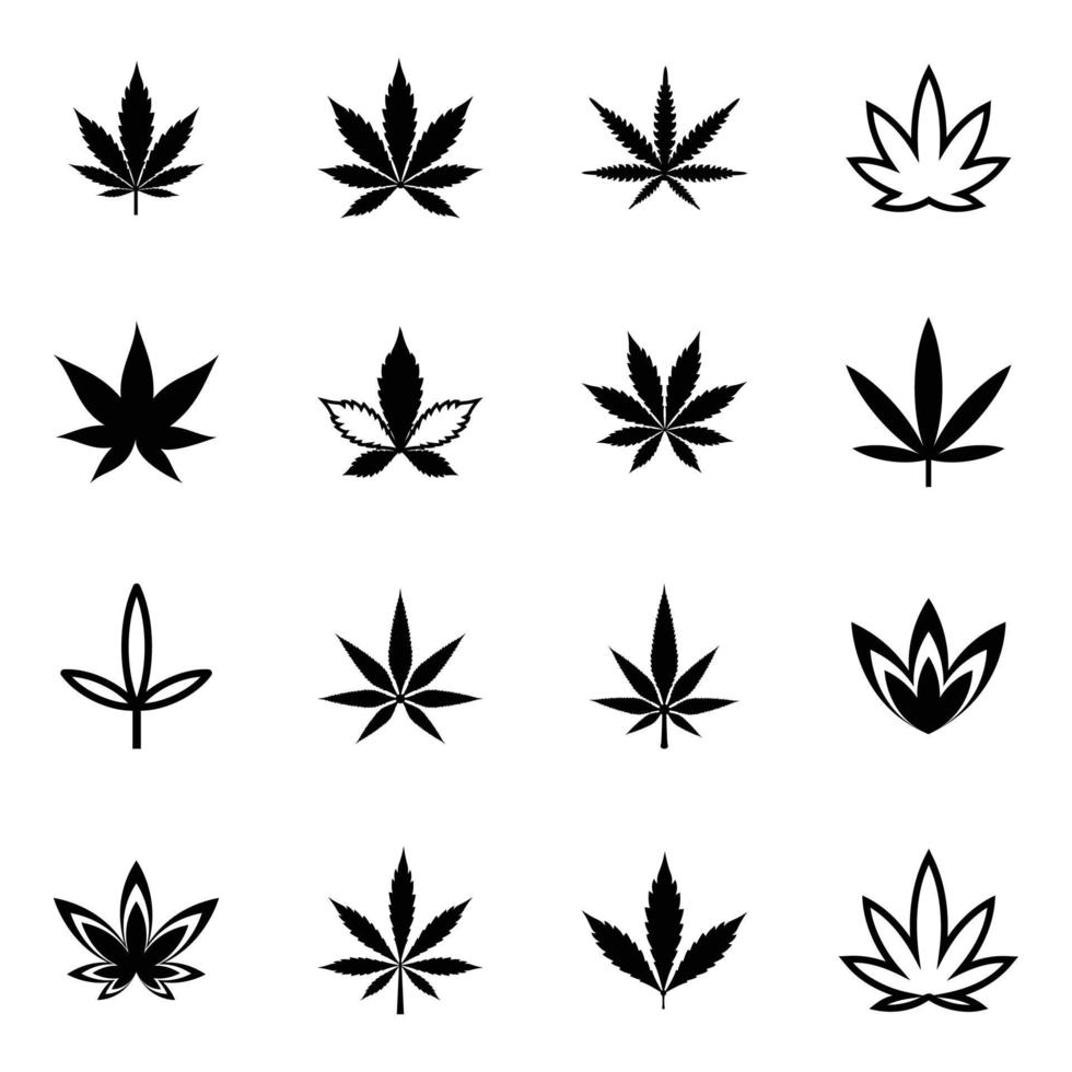 conjunto de iconos de glifo de hojas de marihuana y marihuana vector