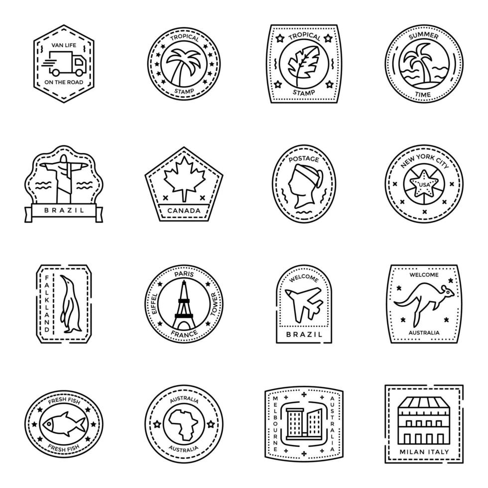 paquete de iconos de sellos de pasaporte vector