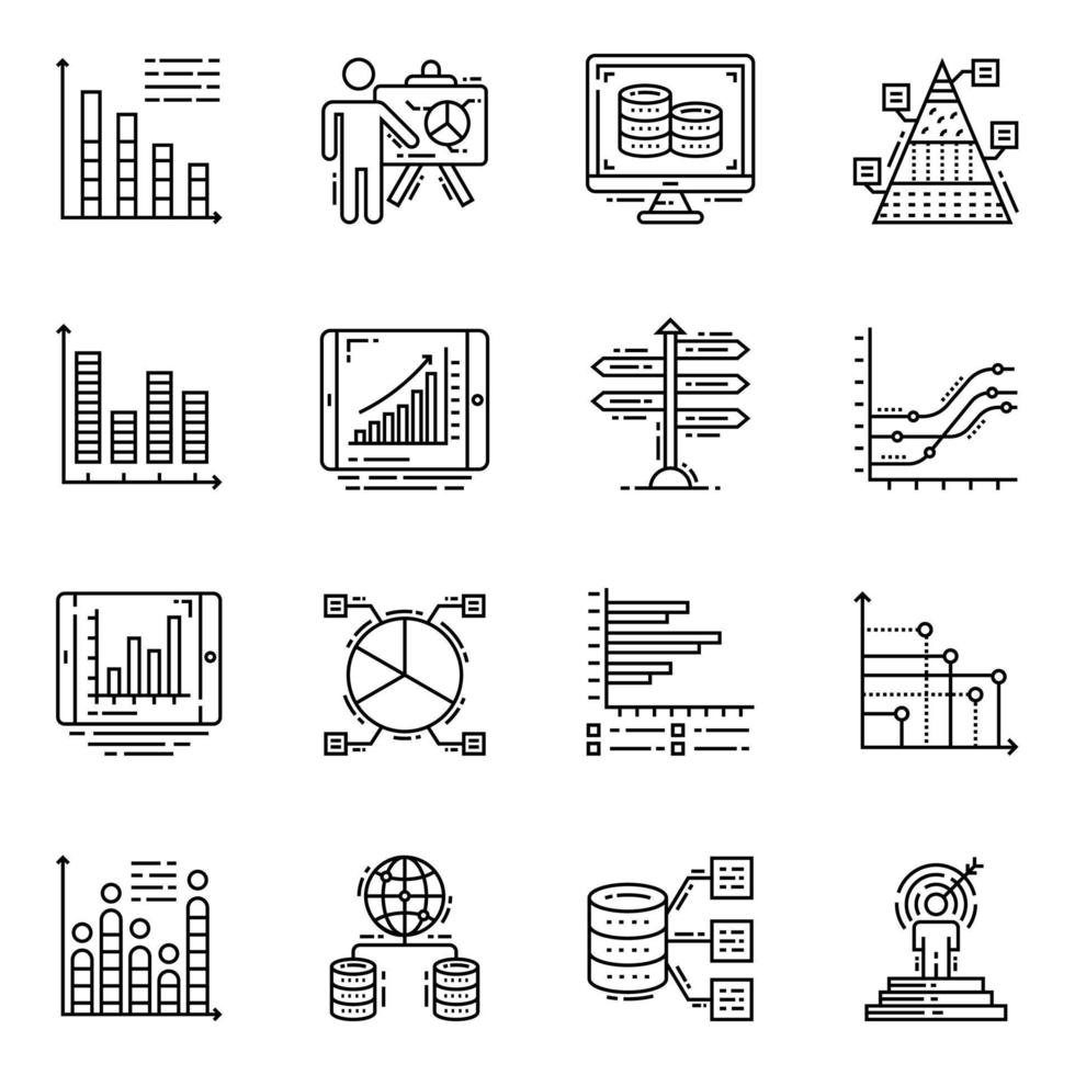 paquete de iconos lineales de análisis de datos vector