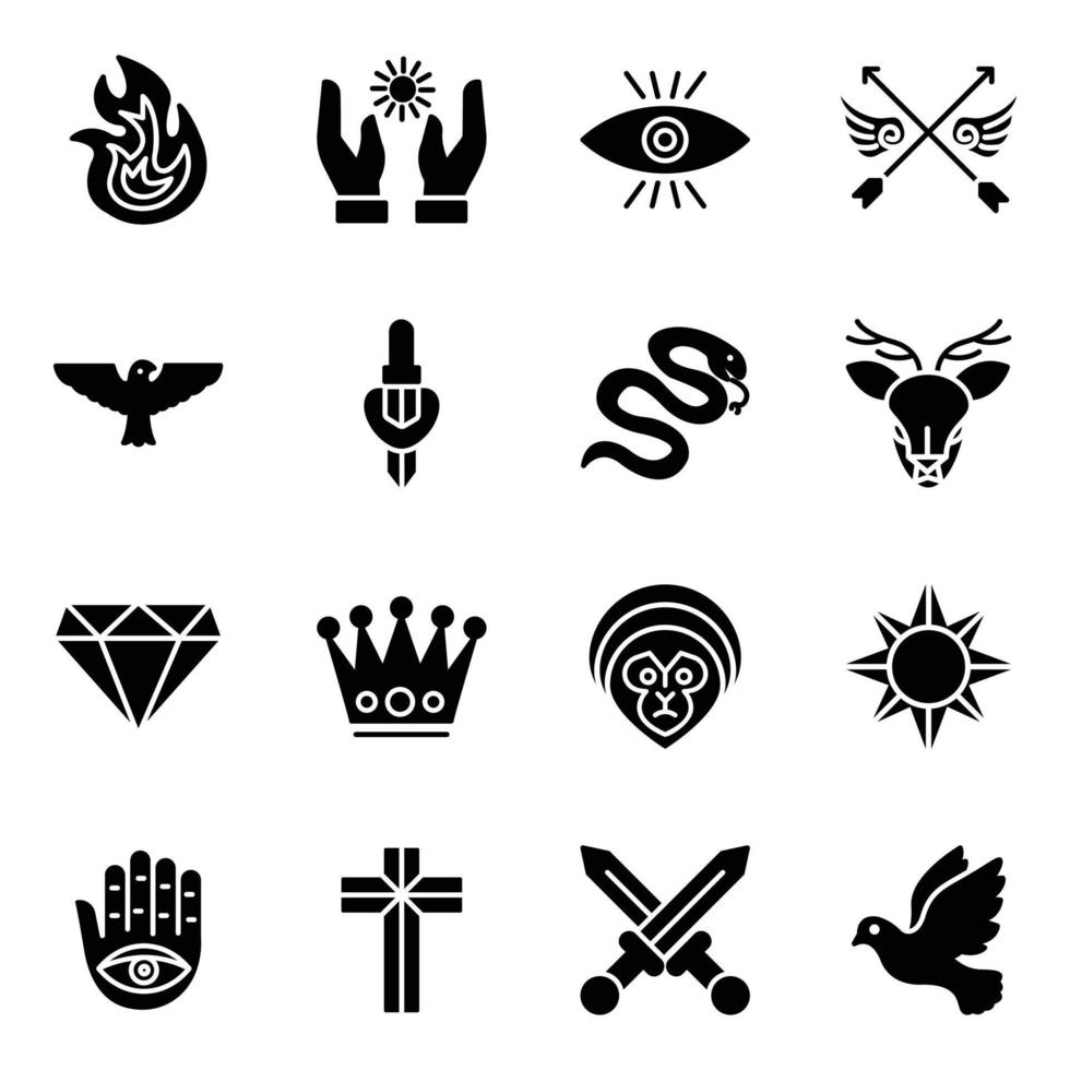 Pack of Tattoo Designs Solid Icons vector