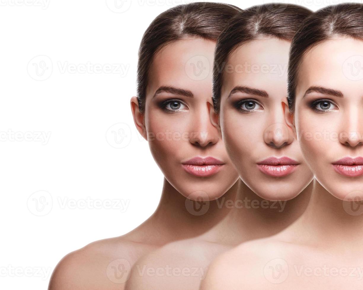 Comparison woman with suntan effect on white background photo