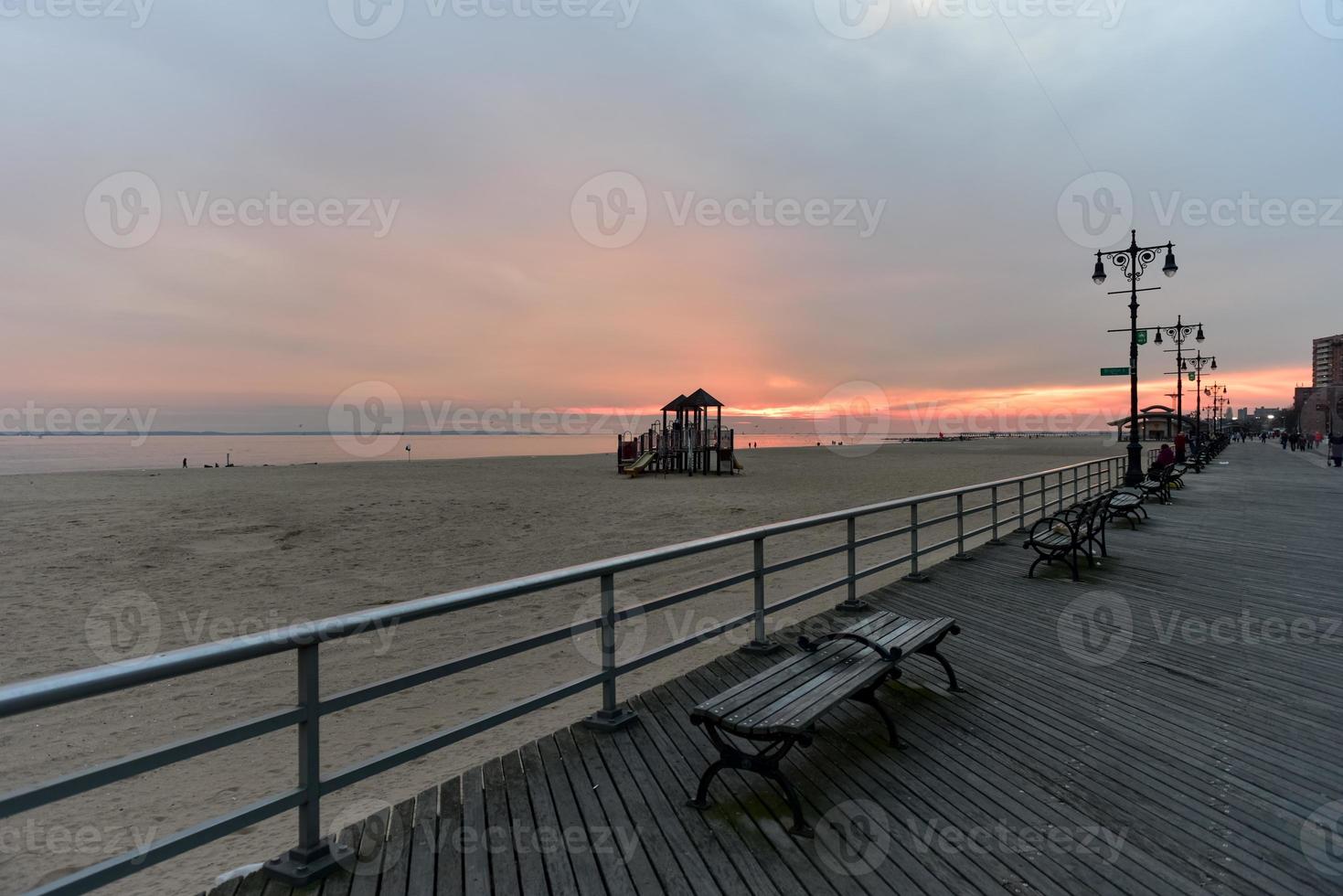 Brighton Beach in Brooklyn, New York at sunset. photo