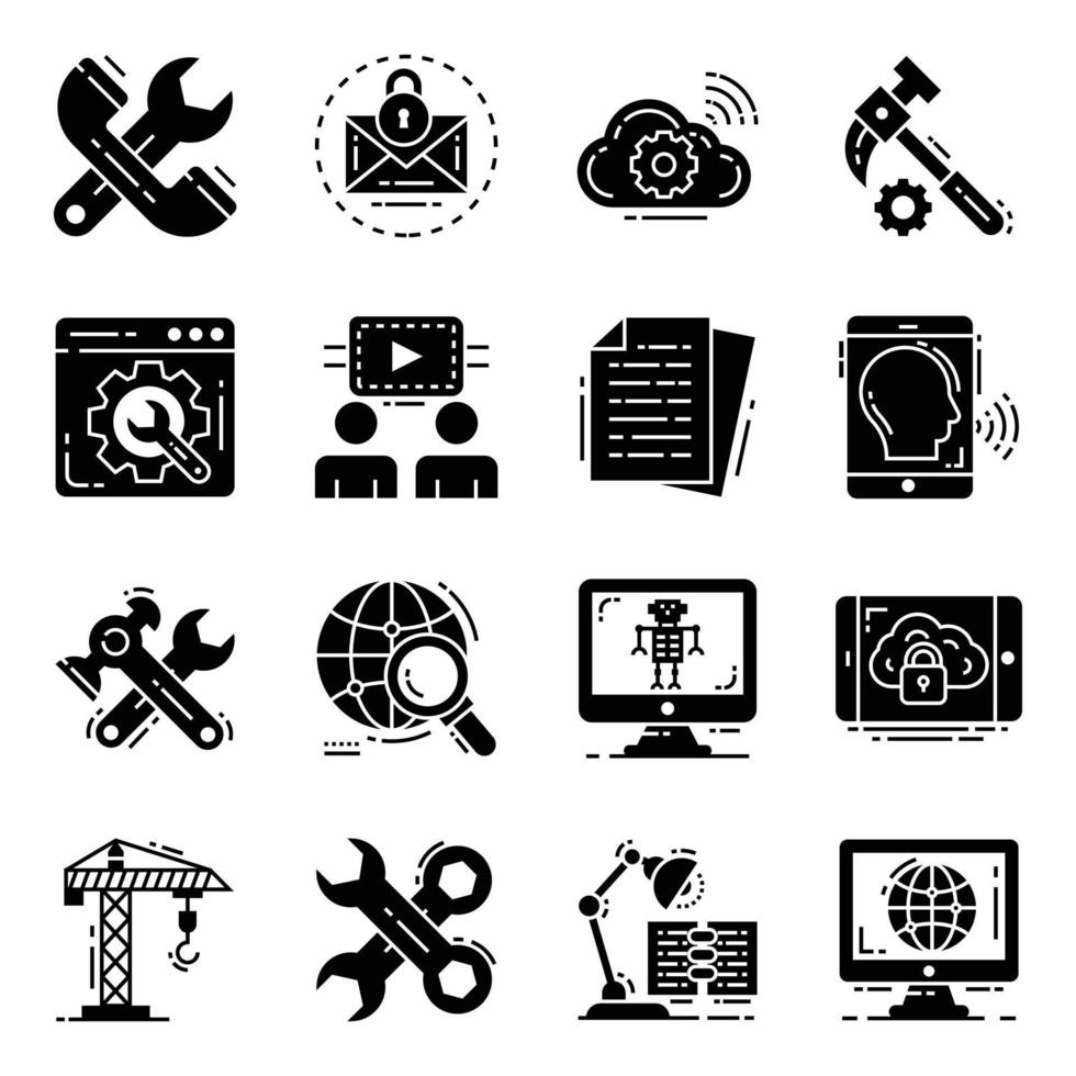 Pack of Technical Support and Repairing Solid Icons vector