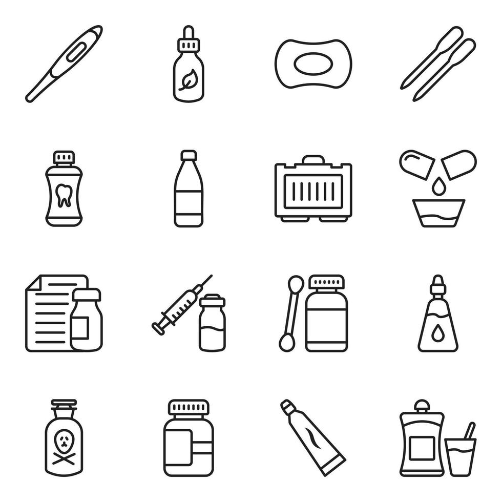 Pack of Medical Treatment Icons Set vector