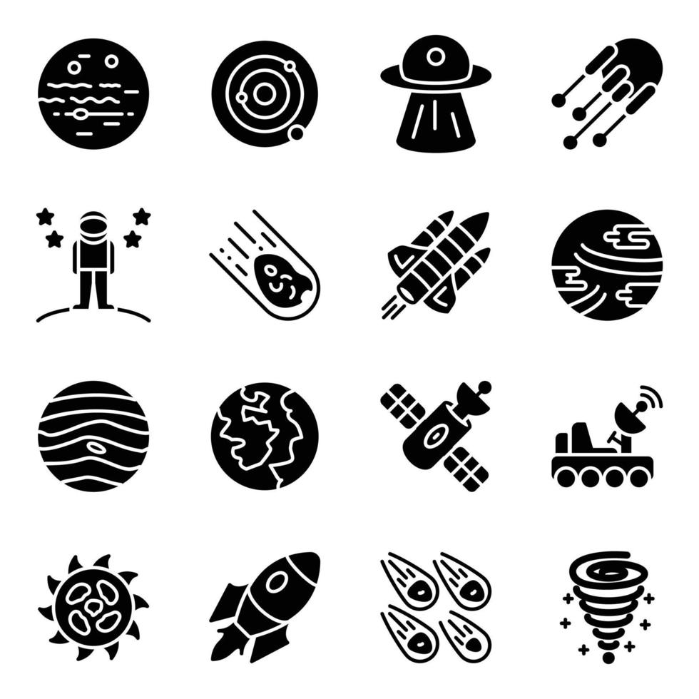 paquete de iconos de glifos espaciales vector