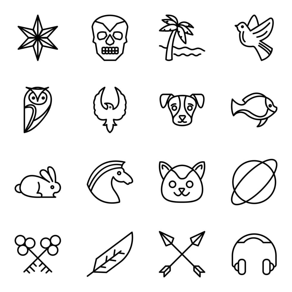 paquete de iconos de línea de etiquetas de tatuaje vector