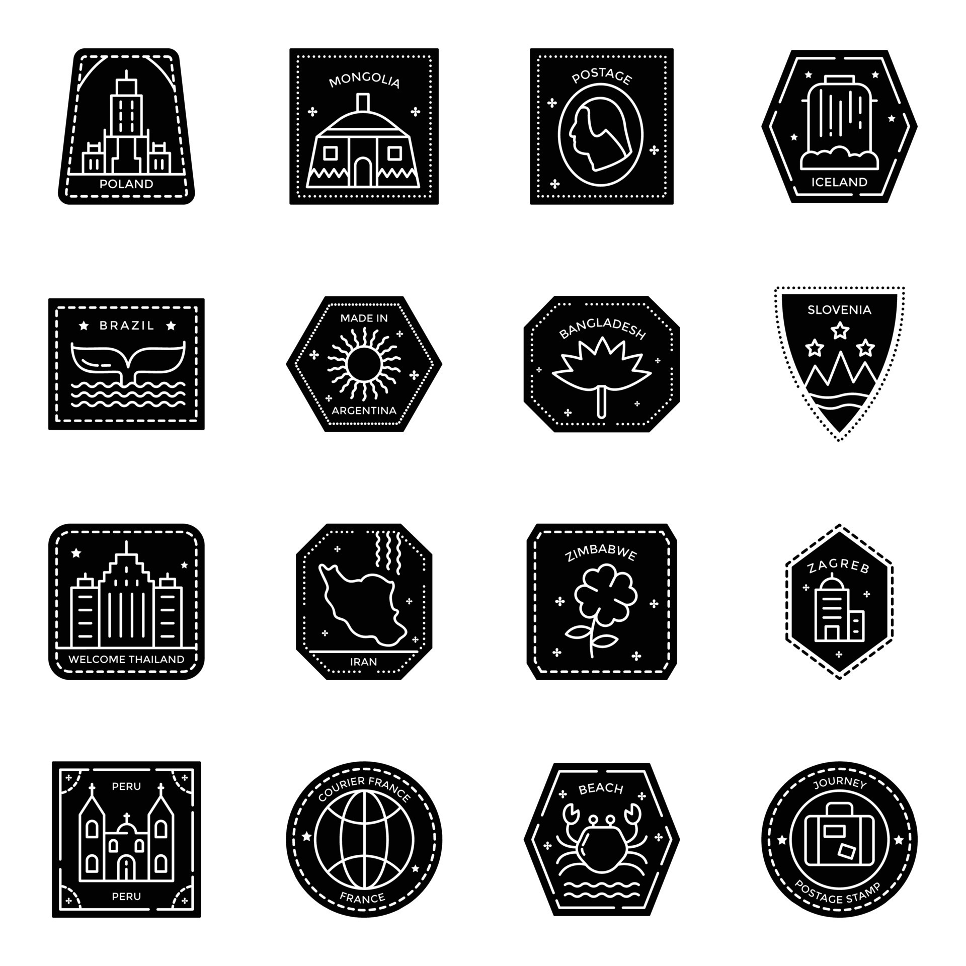 Pack of International Stamps Icons 16113307 Vector Art at Vecteezy