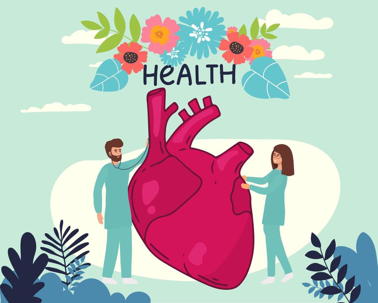 Healthy heart landing page website illustration vector flat design.