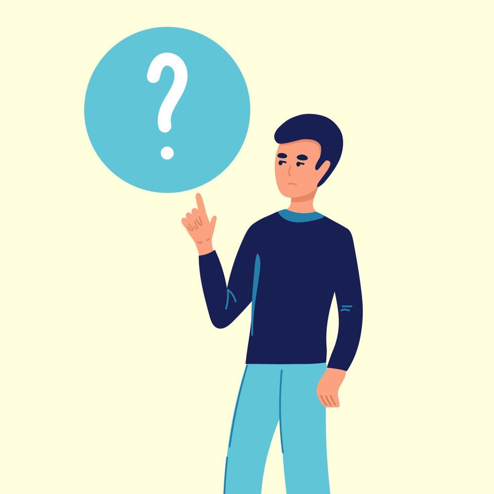 man asks a question Person thinking about question of good investment flat vector illustration. Financial cost, payment concept for banner, website design or landing web page