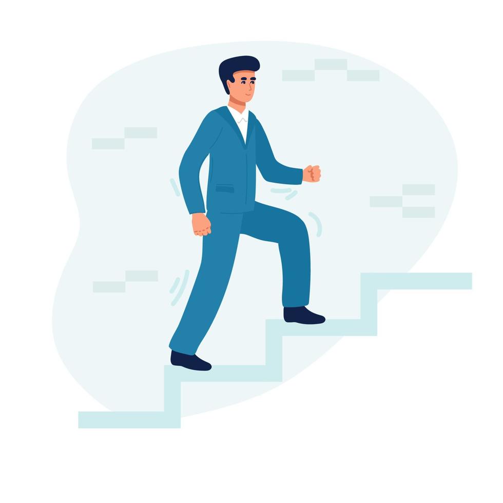 Hope to success in business, accomplishment or reaching business goal, reward and motivation concept, smart confident businessman climb up stair to the top to reaching to grab precious star reward. vector