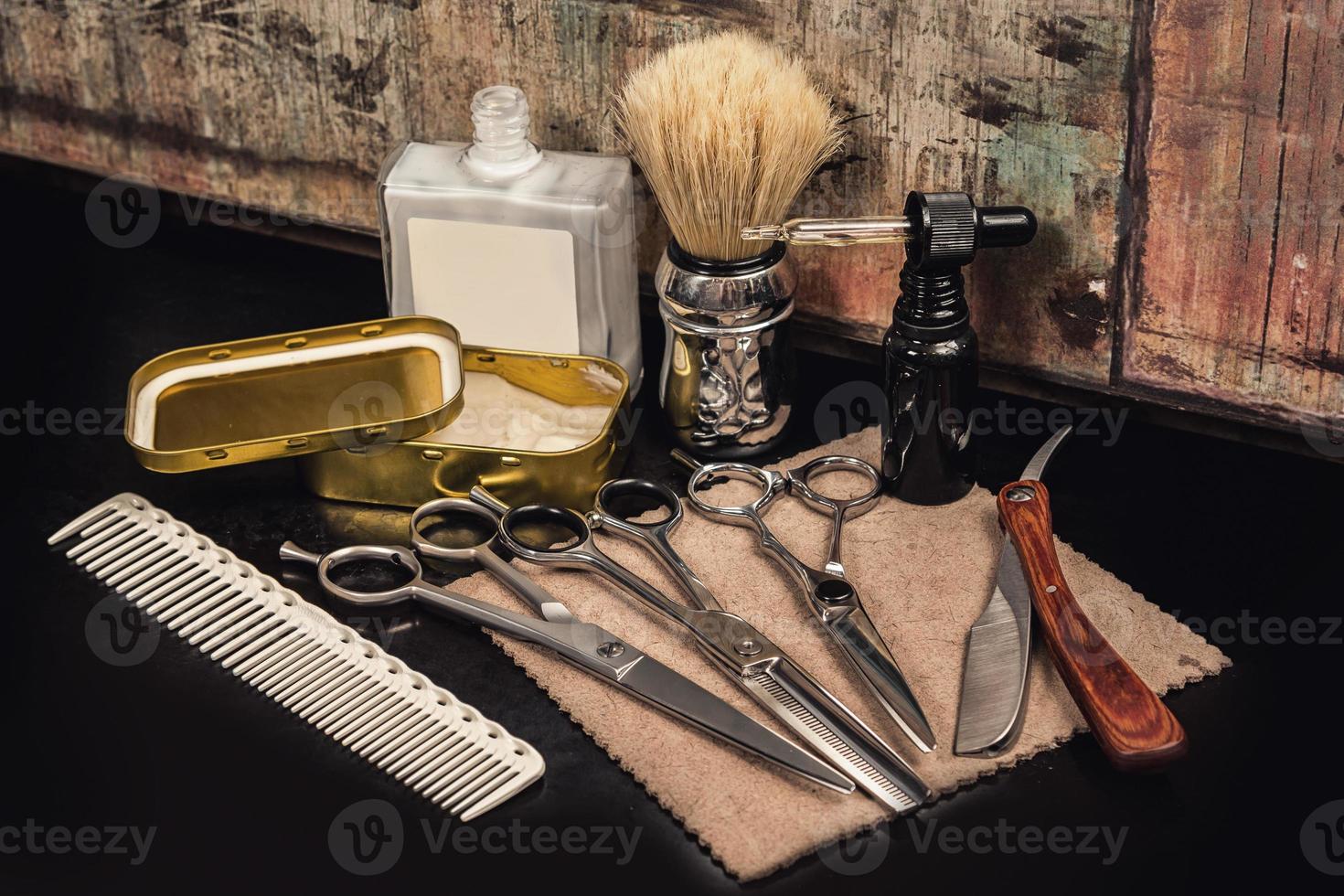 Different equipment in barber shop photo