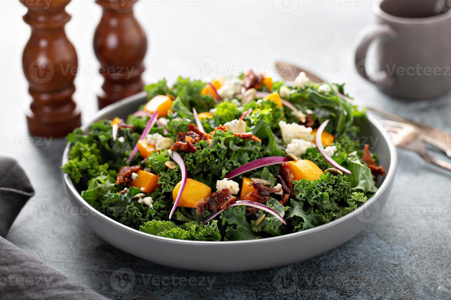 Fall salad with kale and butternut squash photo