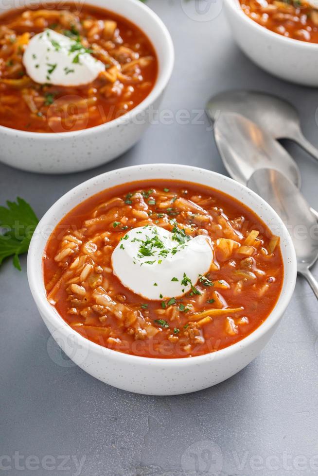 rollo de repollo y sopa de tomate, receta polaca o ucraniana foto