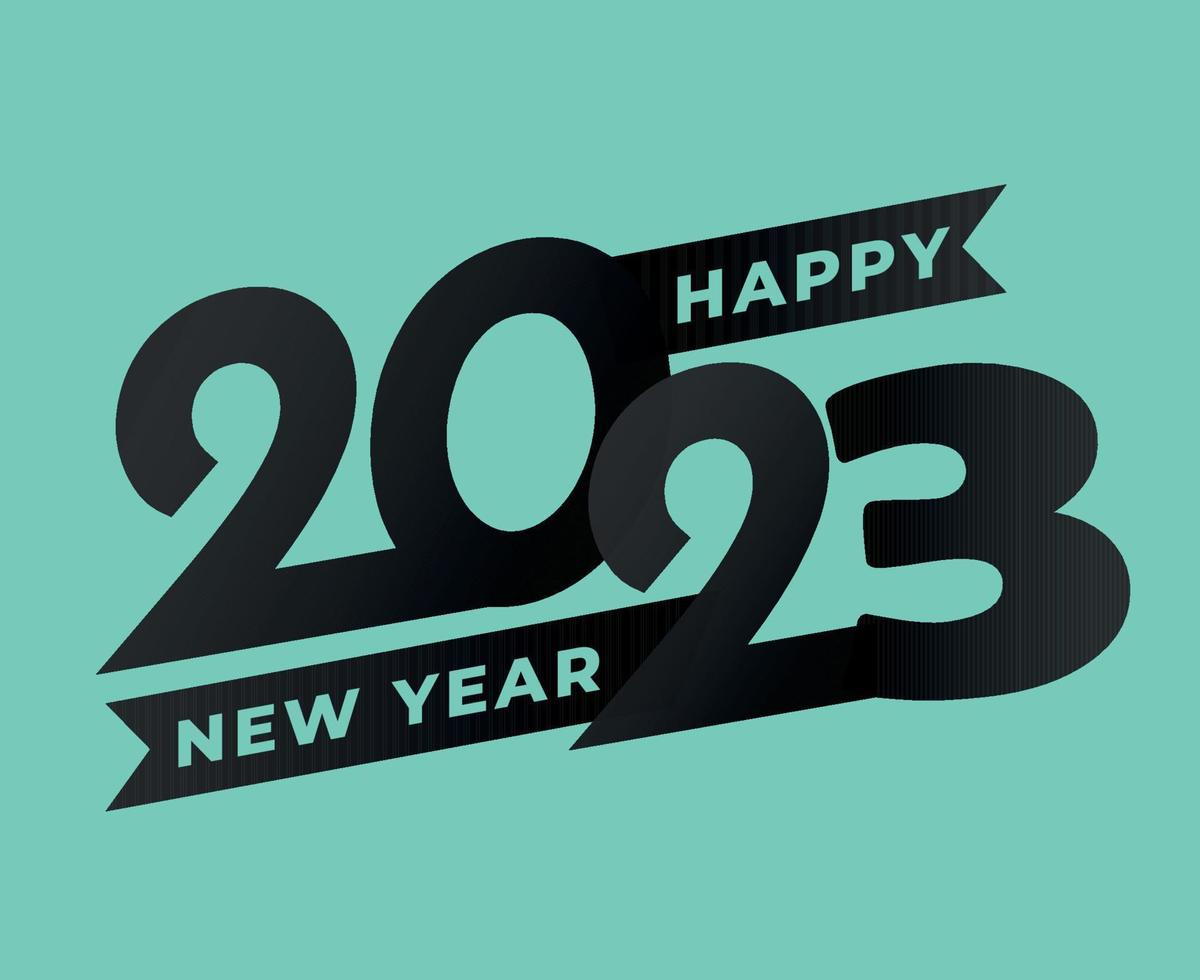 2023 Happy New Year Abstract Holiday Vector Illustration Design Black With Cyan Background