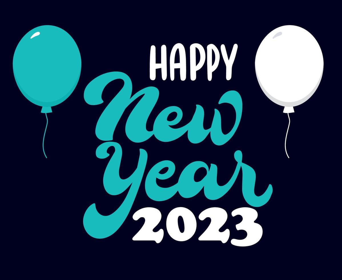 Happy New Year 2023 Holiday Abstract Vector Illustration Design Cyan And White With Black Background