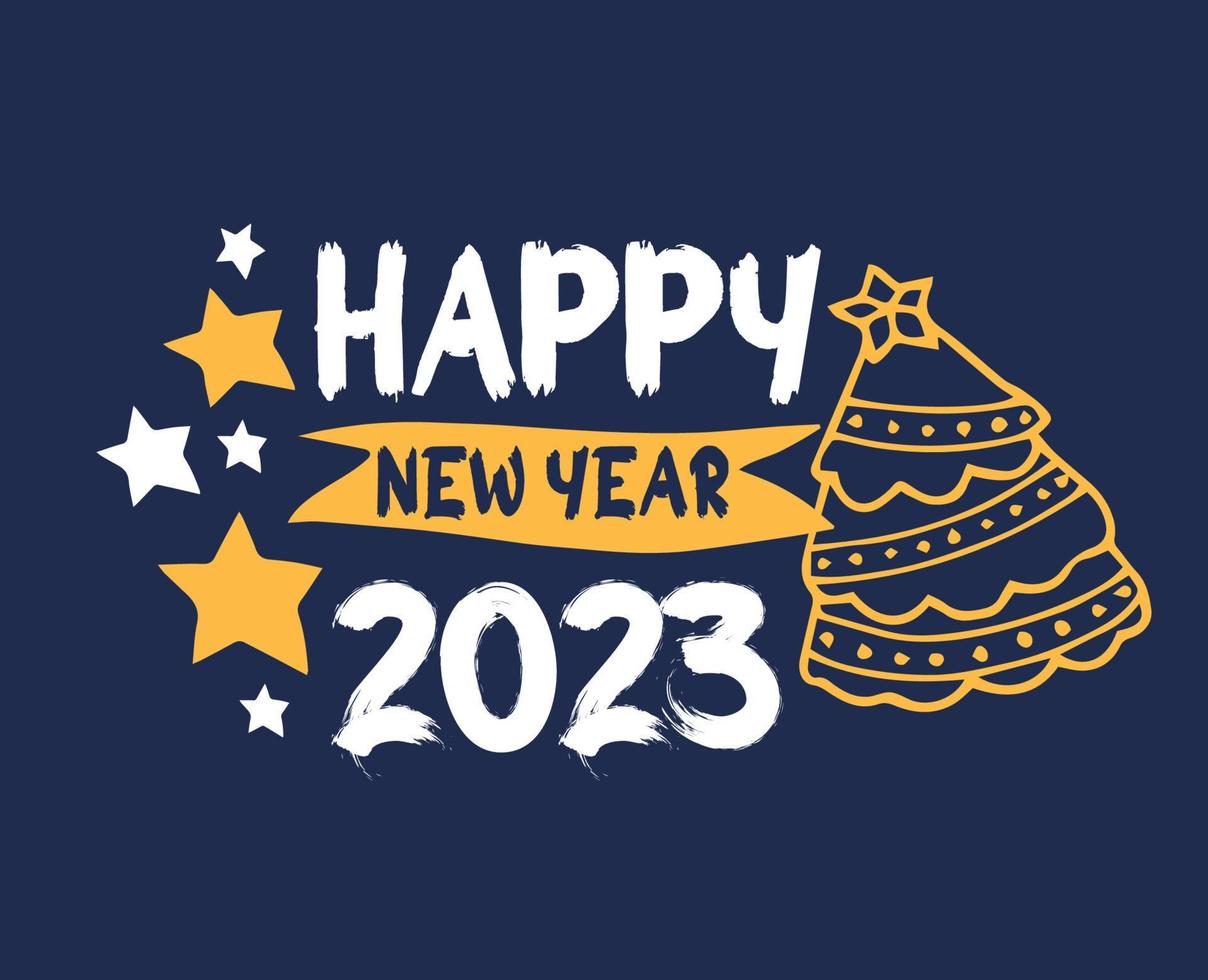 2023 feliz año nuevo vacaciones resumen vector ilustración diseño amarillo y blanco con fondo azul