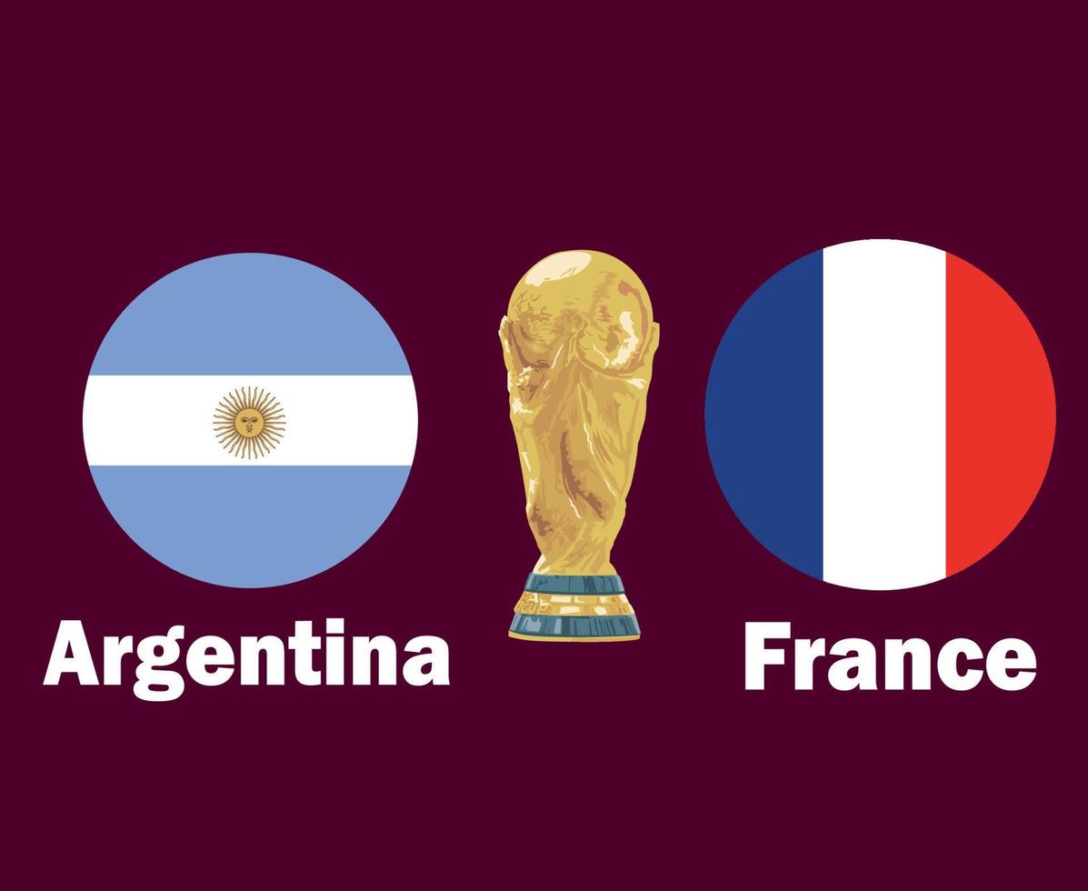 bandera argentina vs francia con trofeo de la copa mundial diseño de símbolo de fútbol final américa latina y europa vector ilustración de equipos de fútbol de países latinoamericanos y europeos