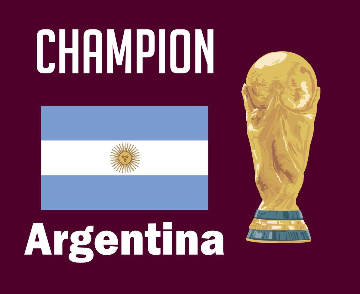 campeón del emblema de la bandera argentina con nombres y trofeo de la copa mundial diseño de símbolo de fútbol final vector de américa latina ilustración de equipos de fútbol de países latinoamericanos