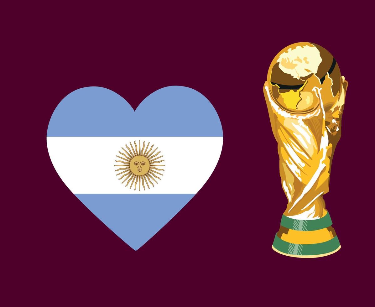 corazón de bandera argentina con trofeo copa del mundo final diseño de símbolo de fútbol vector de américa latina ilustración de equipos de fútbol de países latinoamericanos