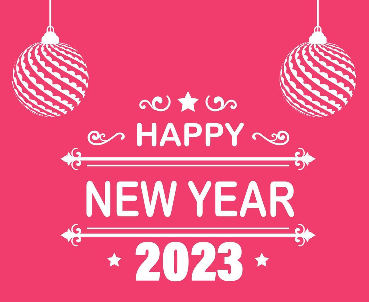 feliz año nuevo 2023 vacaciones resumen vector ilustración diseño blanco con fondo rosa