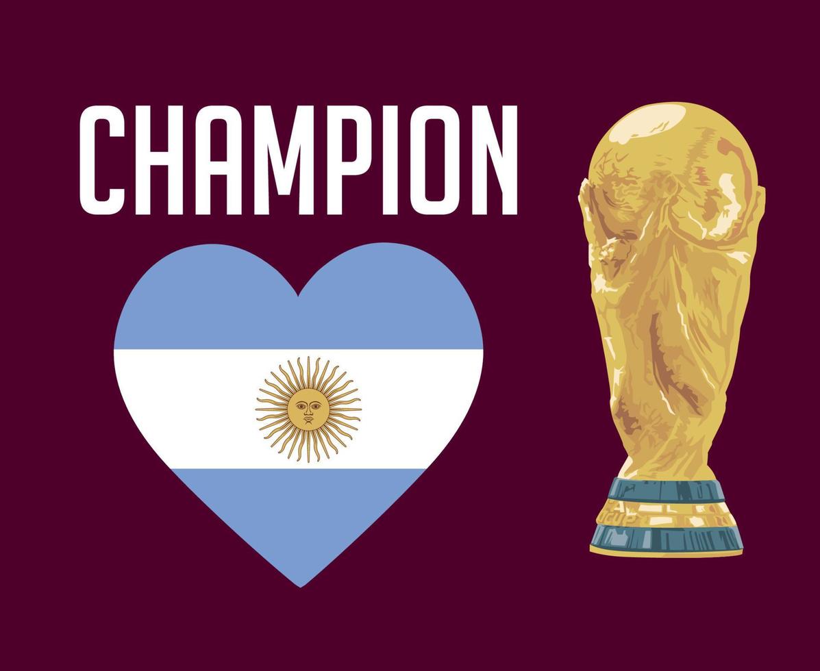 campeón del corazón de la bandera argentina con el trofeo de la copa mundial diseño de símbolo de fútbol final vector de américa latina ilustración de equipos de fútbol de países latinoamericanos