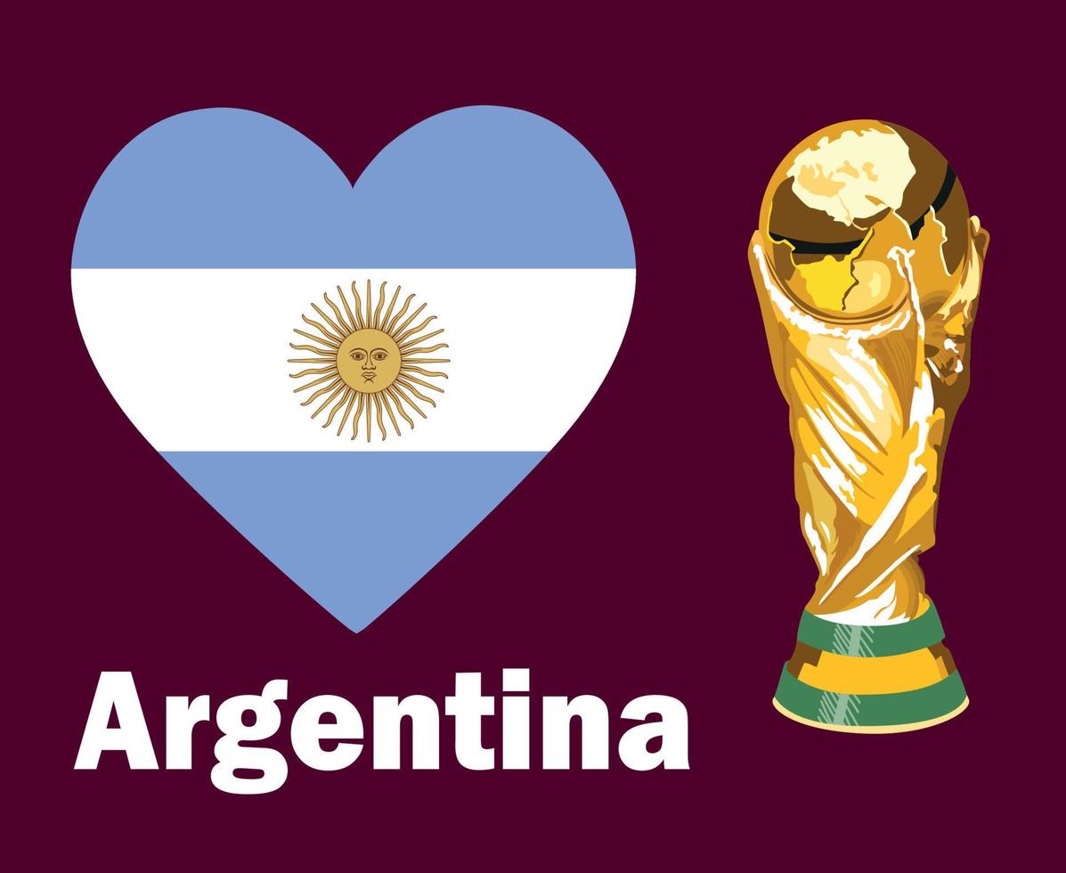 corazón de bandera argentina con trofeo copa mundial diseño de símbolo de fútbol final américa latina y europa vector ilustración de equipos de fútbol de países de américa latina y europea