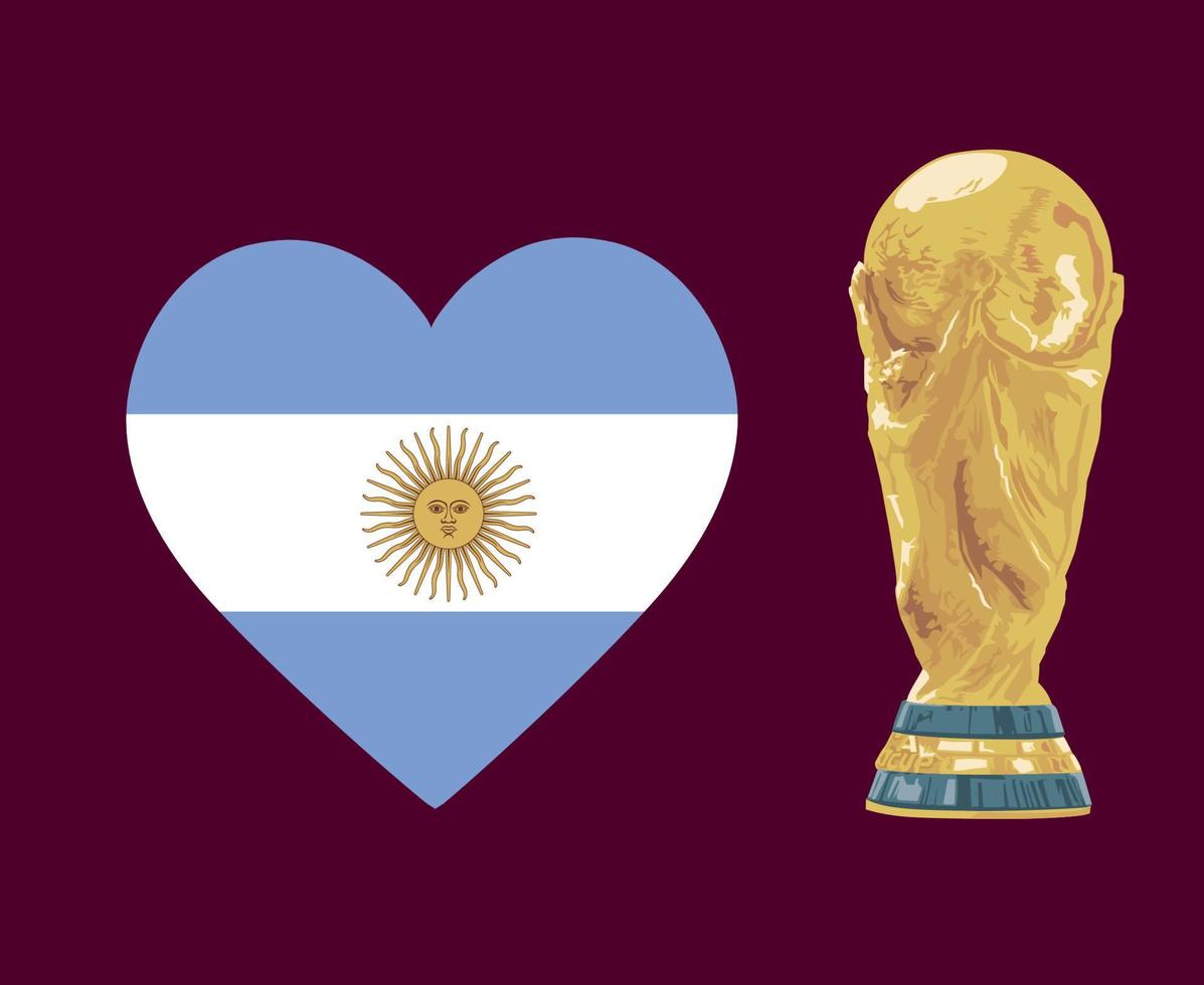 corazón de bandera argentina con trofeo de la copa mundial diseño de símbolo de fútbol final vector de américa latina ilustración de equipos de fútbol de países latinoamericanos