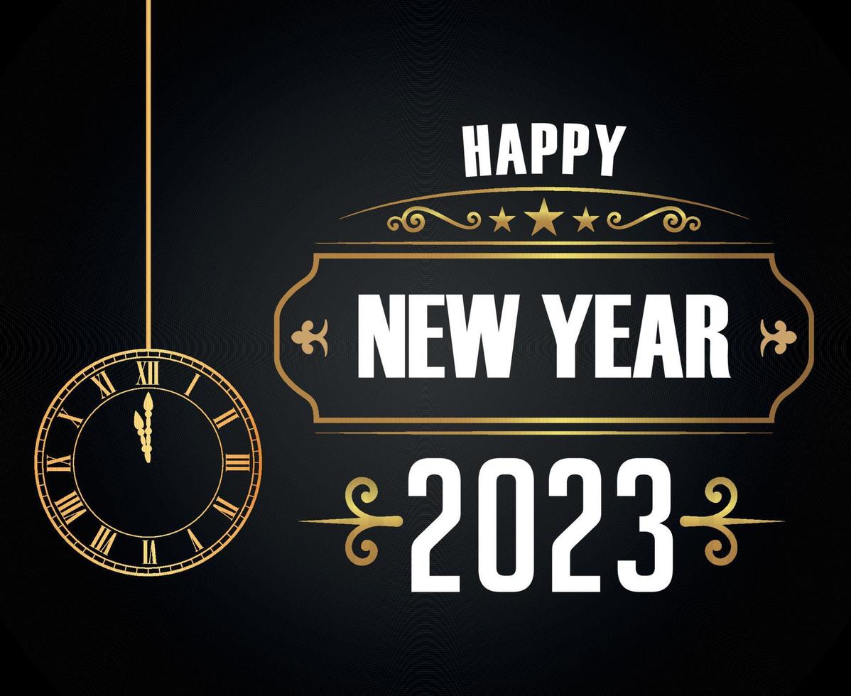 Happy New Year 2023 Holiday Abstract Design Vector Illustration Gold And White With Black Background