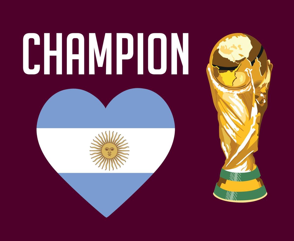 campeón del corazón de la bandera argentina con trofeo copa del mundo diseño de símbolo de fútbol final vector de américa latina ilustración de equipos de fútbol de países latinoamericanos