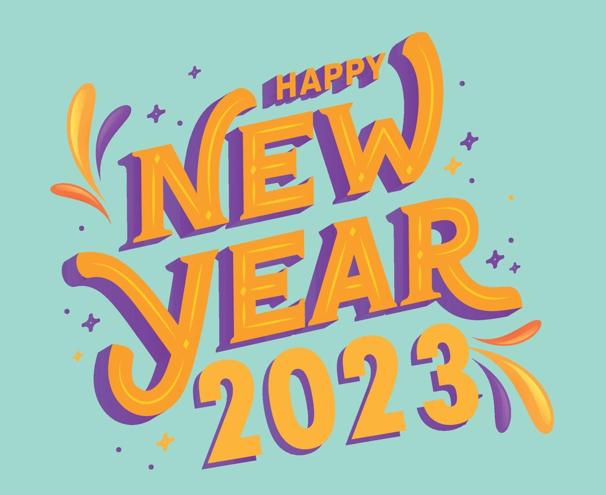 2023 feliz año nuevo abstracto vacaciones vector ilustración diseño amarillo y morado con fondo cian