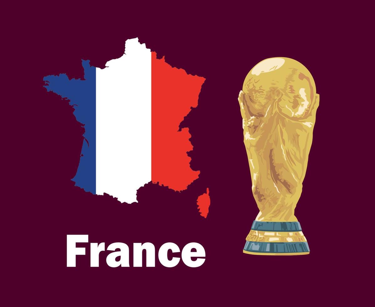 bandera de mapa de francia con el trofeo de la copa mundial diseño de símbolo de fútbol final américa latina y europa vector ilustración de equipos de fútbol de países de américa latina y europea