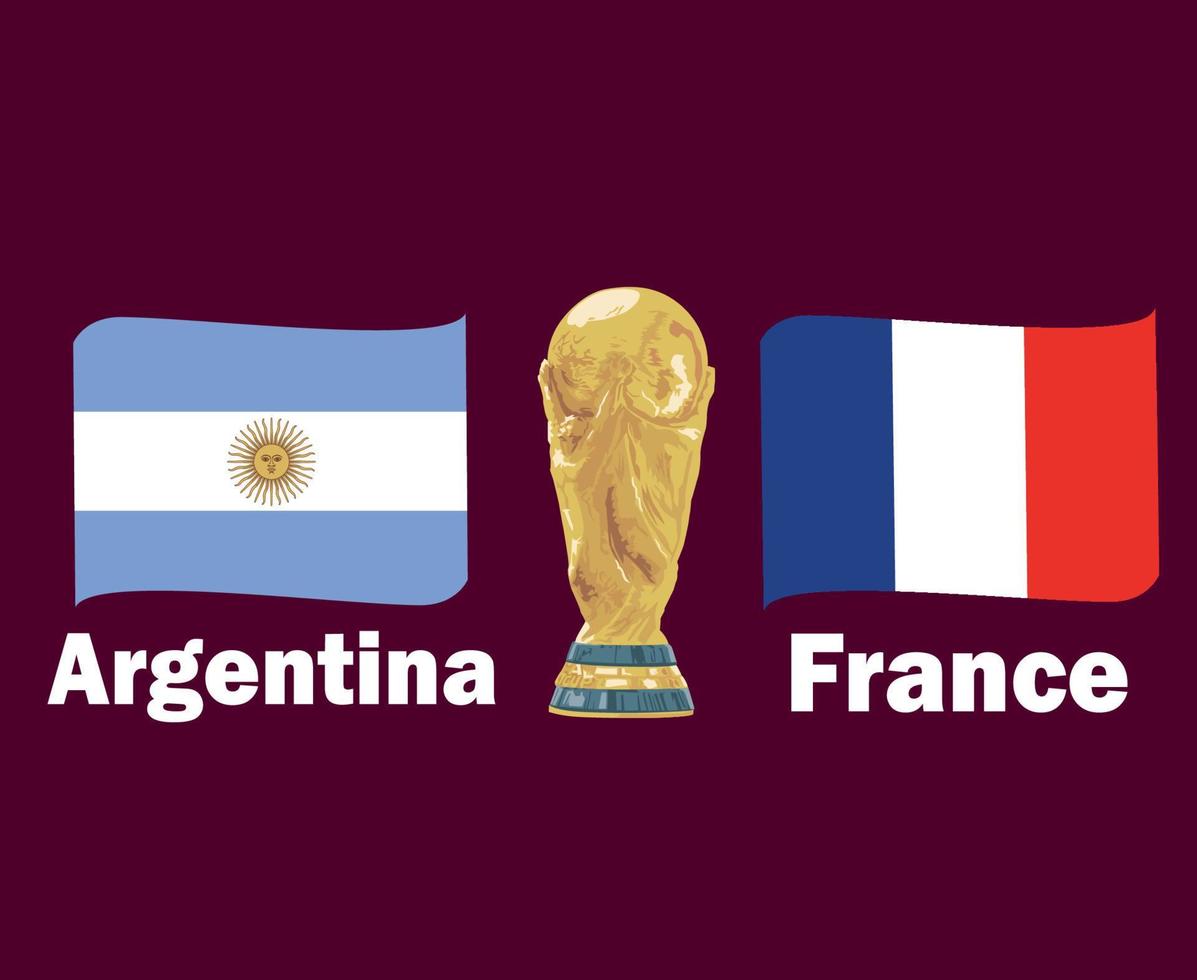 cinta de la bandera de argentina vs francia con el símbolo del trofeo de la copa mundial diseño de fútbol final ilustración de los equipos de fútbol de países de américa latina y europa vectorial vector