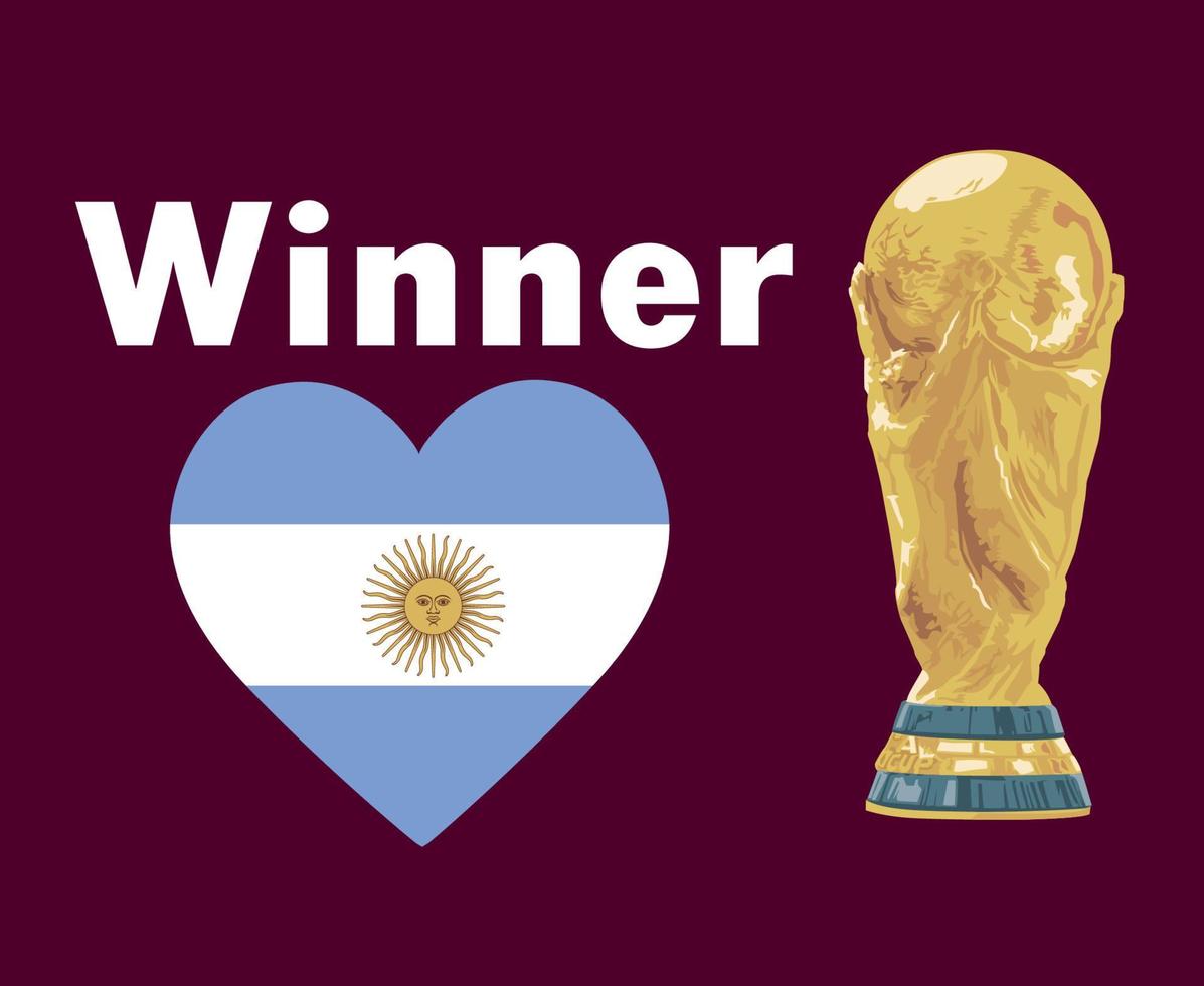 ganador del corazón de la bandera argentina con el trofeo de la copa mundial diseño de símbolo de fútbol final vector de américa latina ilustración de equipos de fútbol de países latinoamericanos