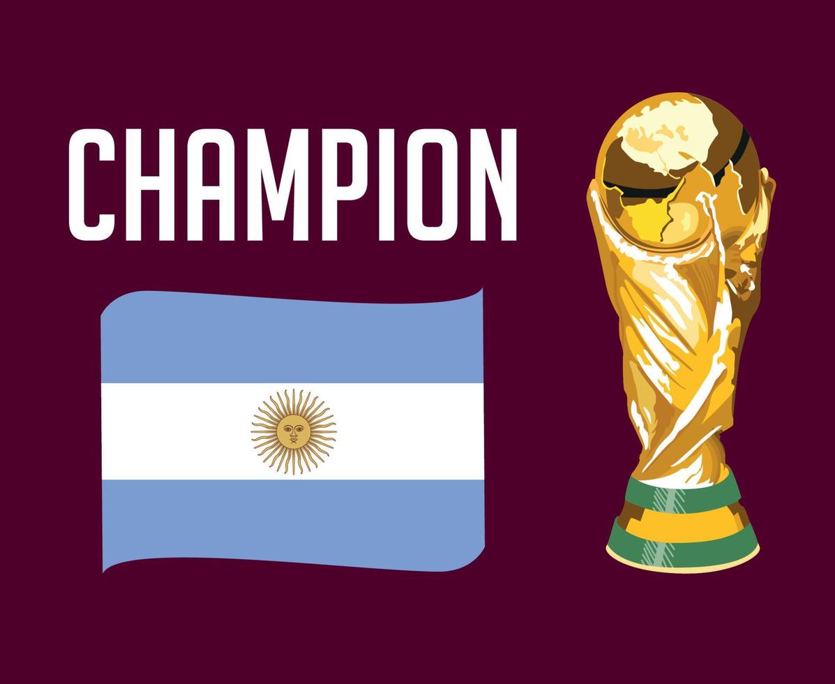 campeón de la cinta de la bandera argentina con trofeo símbolo de la copa mundial diseño de fútbol final vector de américa latina ilustración de equipos de fútbol de países latinoamericanos